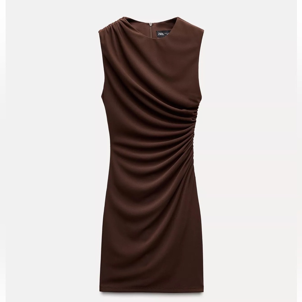 Zara Dark Mink Short Dress with Ruching